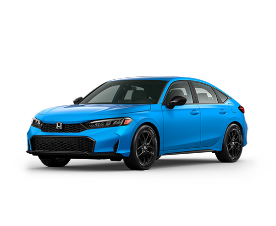 2026 Honda Civic Hatchback Sport in Boost Blue Pearl — front three-quarter view